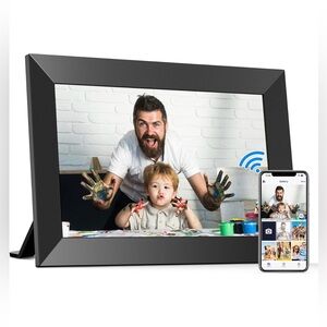 Modern Black Digital Photo Frame with Wireless Connectivity